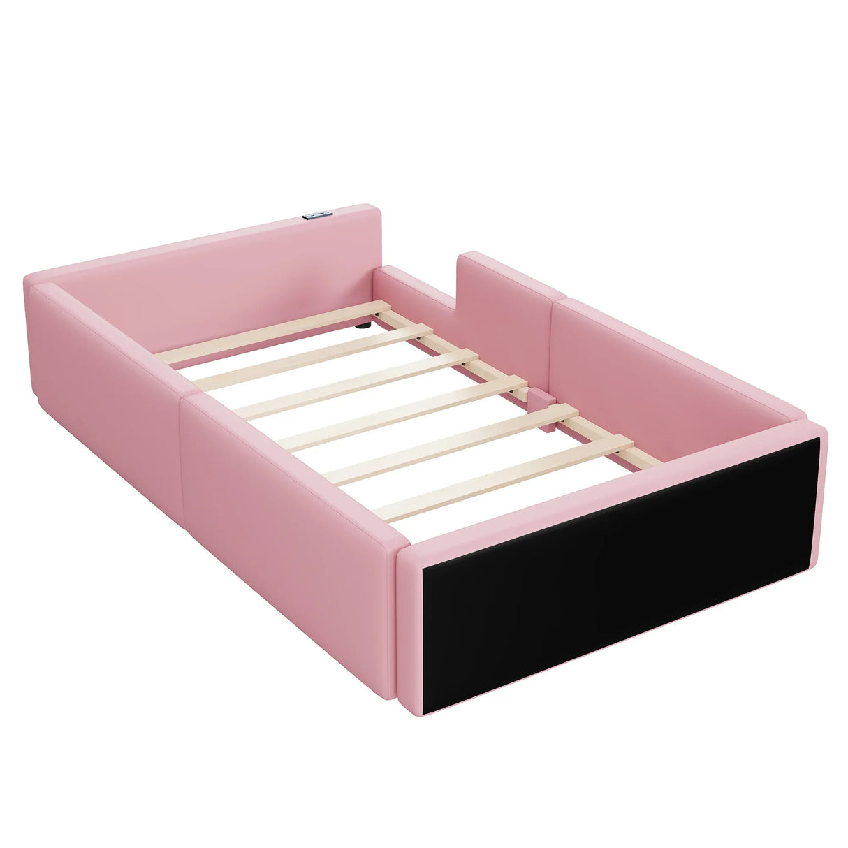 Twin Pink Upholstered Platform Bed With Guardrail Charging Station - Omega Lifestyles