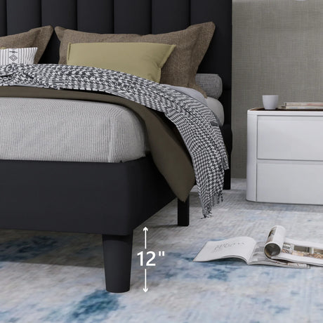 Full Size Upholstered Velvet Platform Bed Frame With Adjustable Headboard - Omega Lifestyles