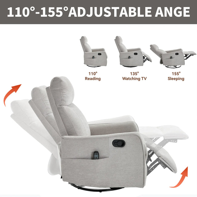 Light Gray Medium-Firm Manual Heat Massage Recliner Chair - Omega Lifestyles