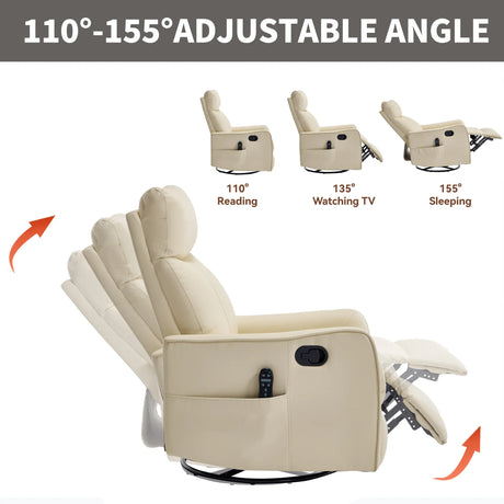 Beige Faux Leather Manual Massage Recliner Chair - Omega Lifestyles