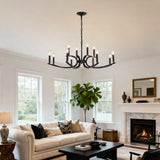 12-Light Matte Black Farmhouse Metal Chandelier Adjustable Height - Omega Lifestyles