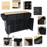 Kitchen Cart With Rubber Wood Drop-Leaf Countertop Storage - Omega Lifestyles