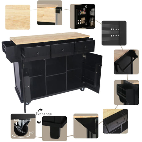 Kitchen Cart With Rubber Wood Drop-Leaf Countertop Storage - Omega Lifestyles