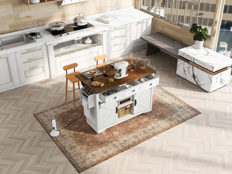 Farmhouse Kitchen Island Rolling Cart With Power Outlet - Omega Lifestyles