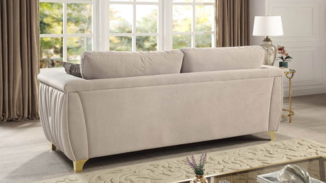 Contemporary Velvet Upholstered Solid Wood Sofa With Gold Accents - Omega Lifestyles