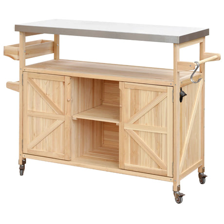 Farmhouse Solid Fir Wood Outdoor Kitchen Island Cart - Omega Lifestyles
