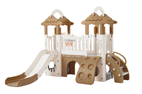 8-in-1 Toddler Freestanding Slide Climber Playset Brown - Omega Lifestyles