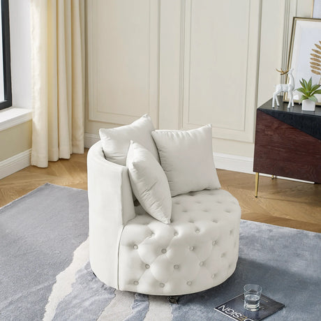 Velvet Upholstered Plush Swivel Chair With Pillows - Omega Lifestyles