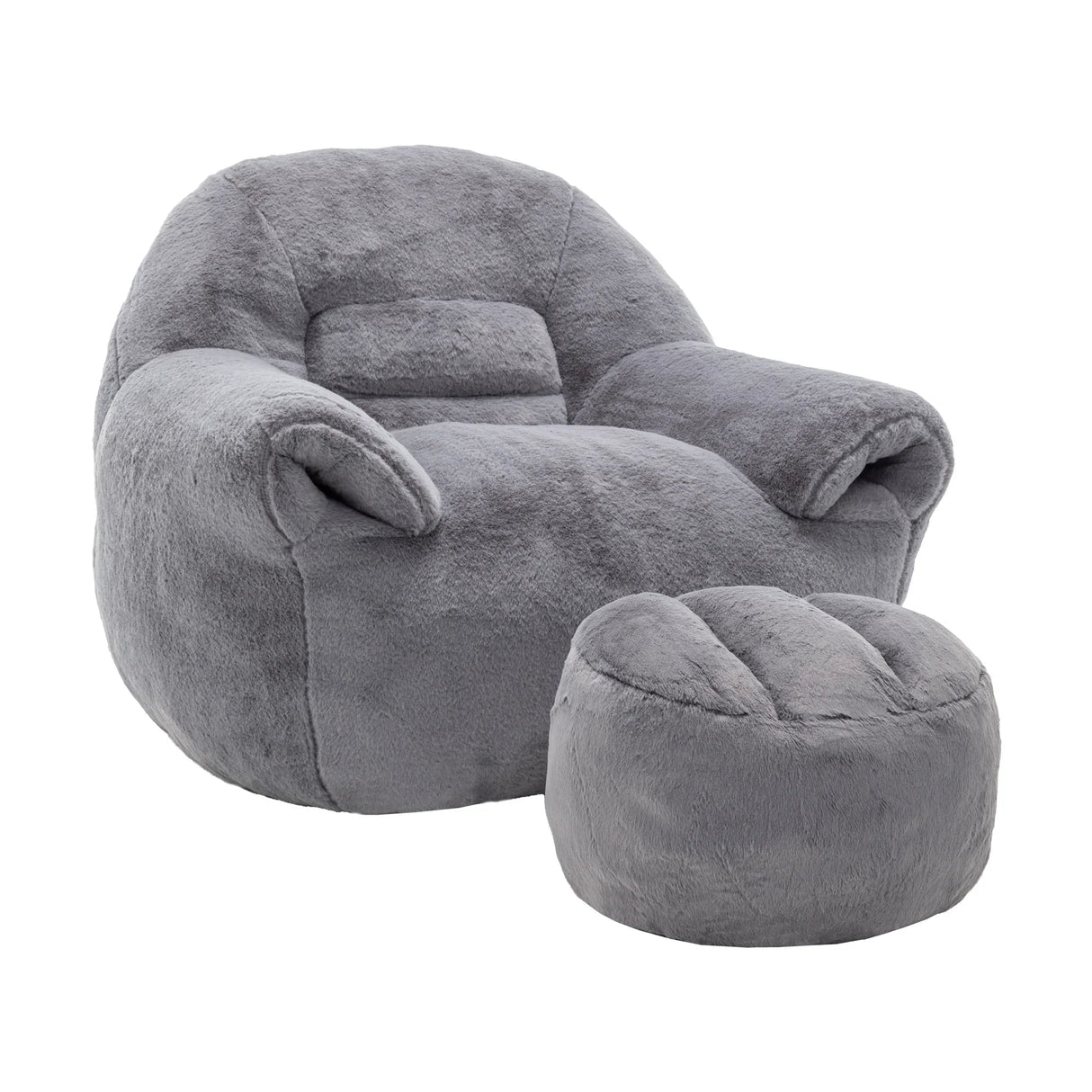 Faux Fur High-Density Foam Bean Bag Chair With Footstool - Omega Lifestyles