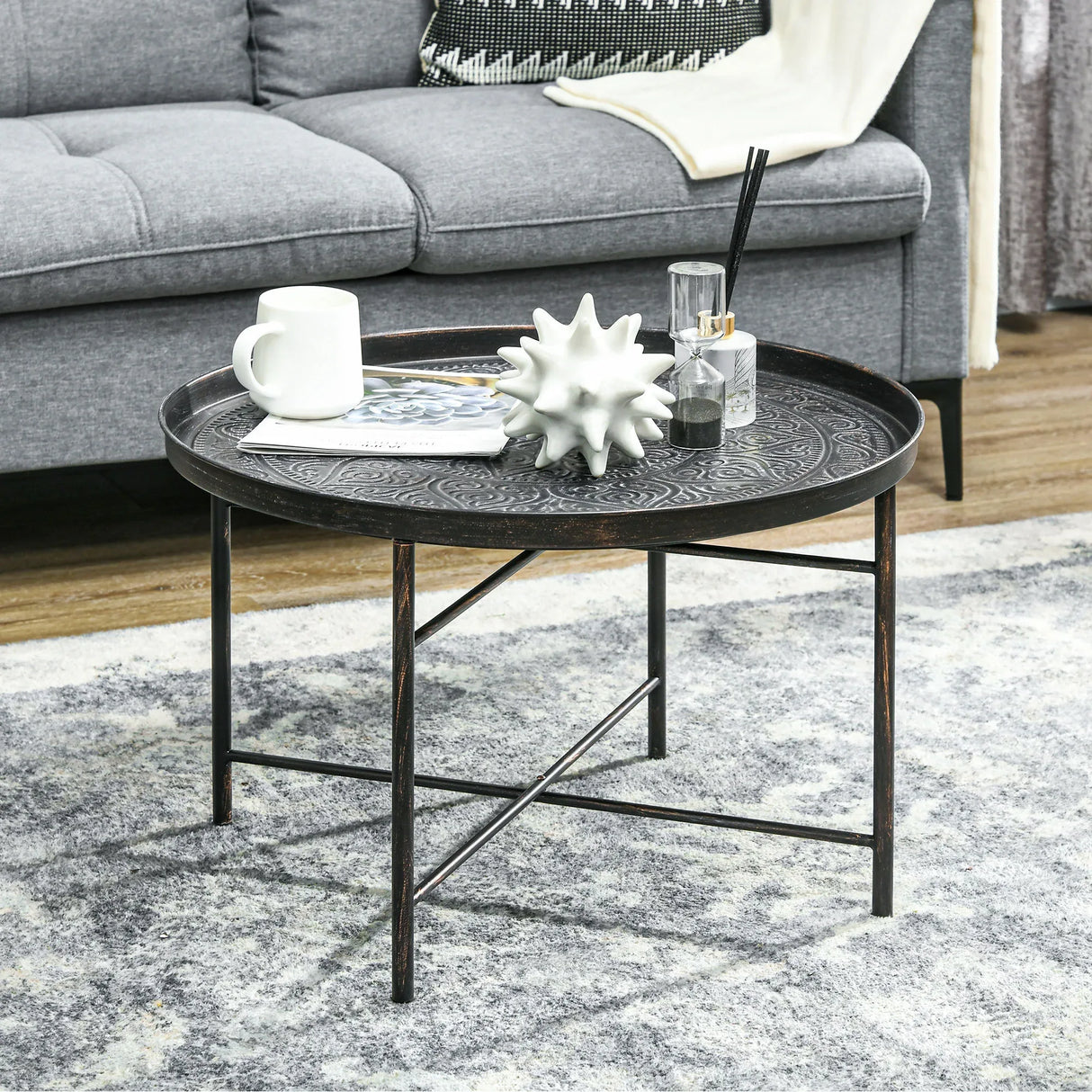 Pewter Metal 24-Inch Round Coffee Table - Omega Lifestyles