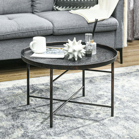 Pewter Metal 24-Inch Round Coffee Table - Omega Lifestyles