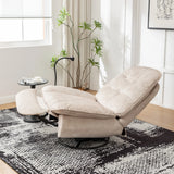 Modern Ivory Velvet Swivel Gliding Recliner Chair With Phone Holder - Omega Lifestyles