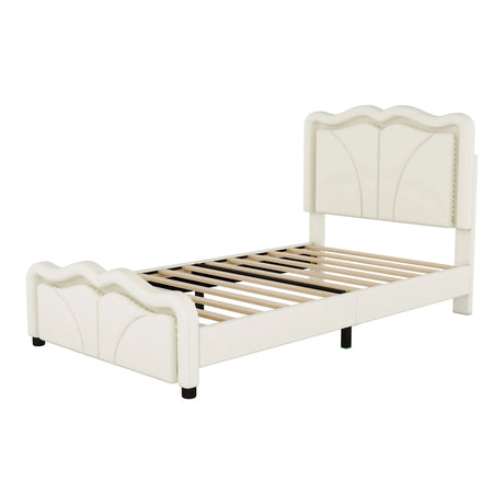 Twin Upholstered Platform Bed With Adjustable Headboard And LED Lights - Omega Lifestyles