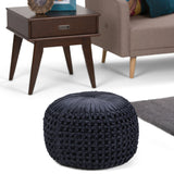 Navy Blue Velvet Round Tufted Pouf Seat - Omega Lifestyles
