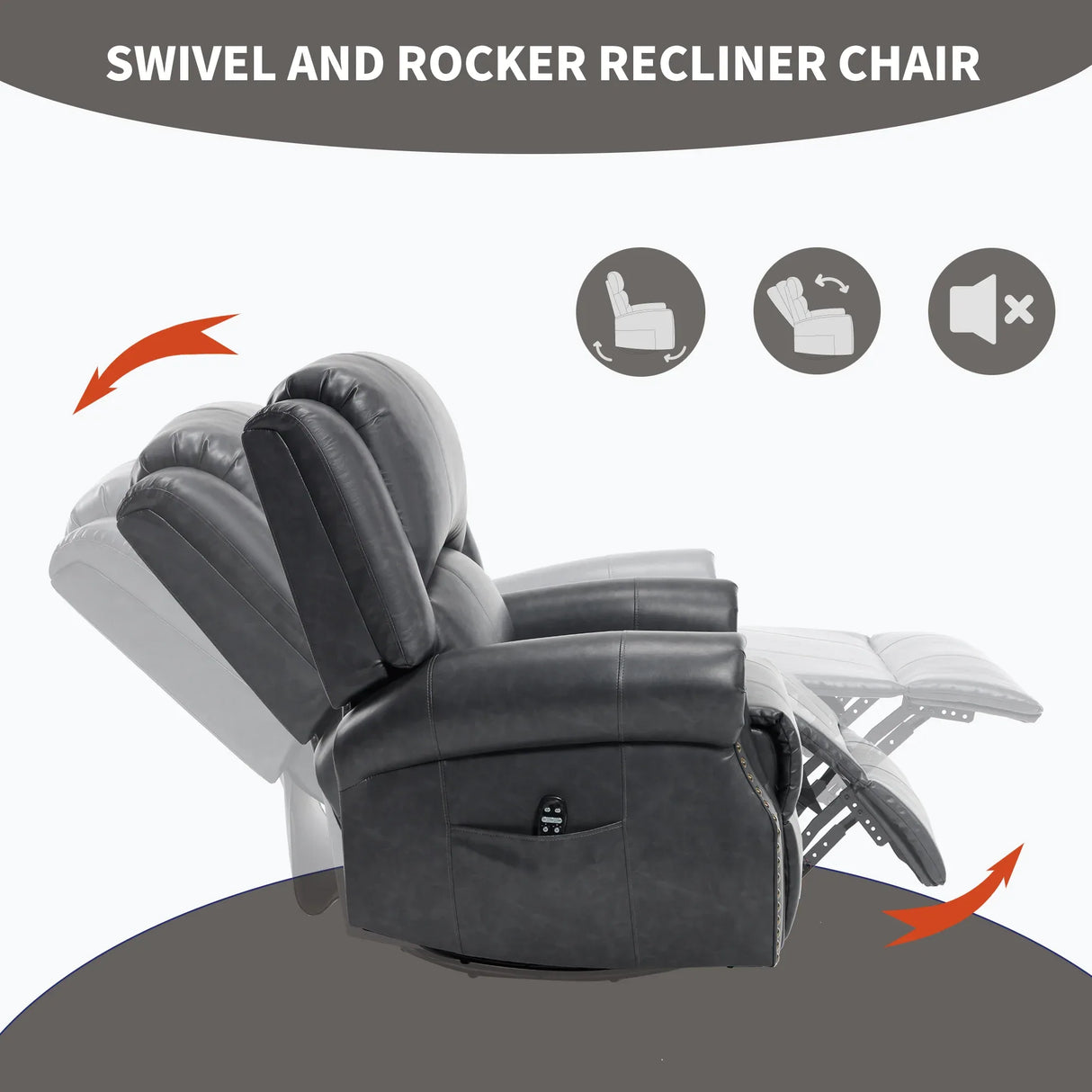 Heat Massage Faux Leather Swivel Rocking Recliner Chair - Omega Lifestyles