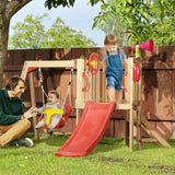 Wooden 4-in-1 Kids Swing Set With Slide And Horn - Omega Lifestyles