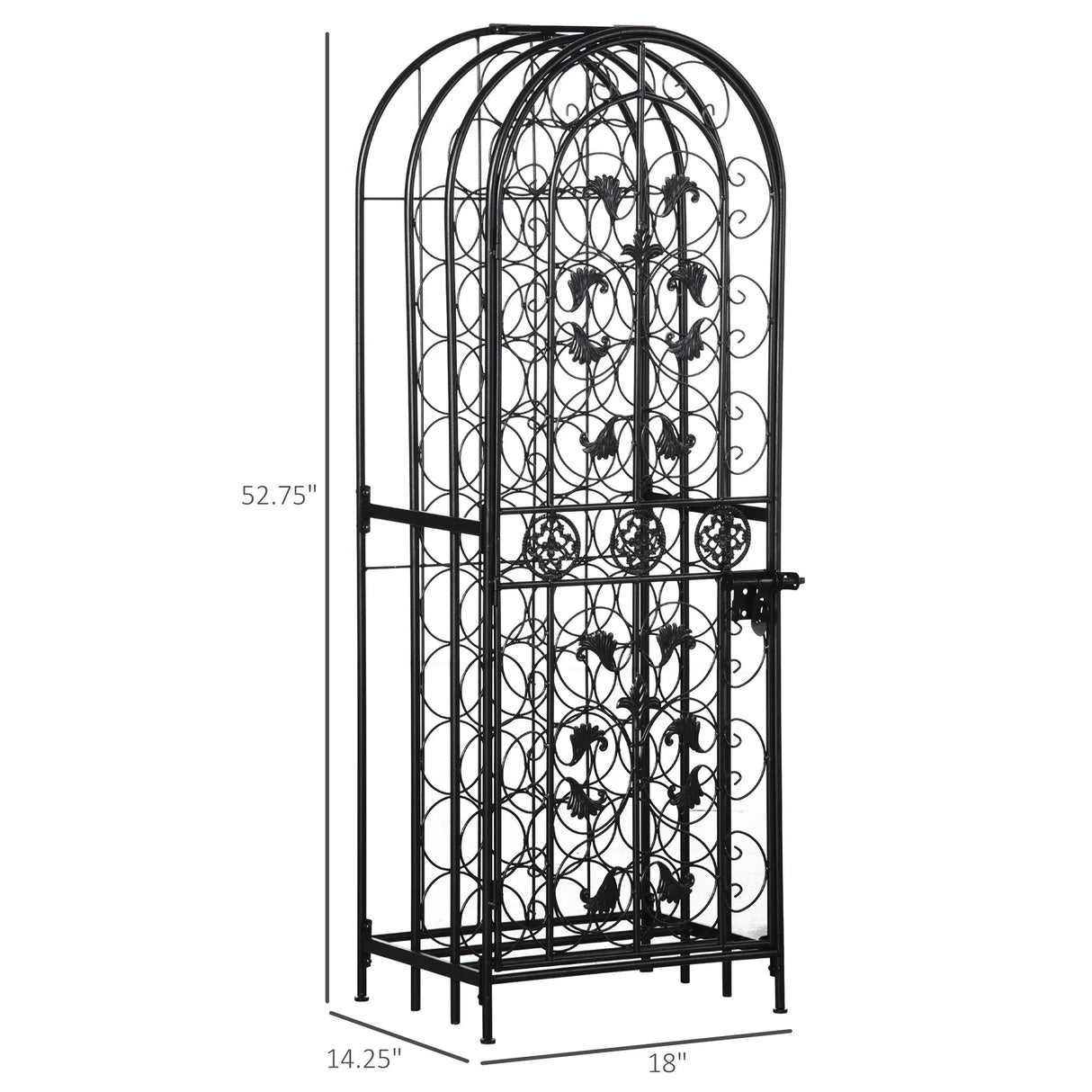 Lockable Wrought Iron Wine Rack With Renaissance Scrollwork - Omega Lifestyles