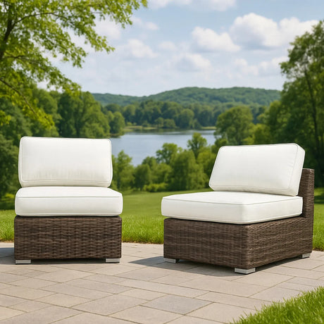 2-Piece Modern Grey Wicker Patio Seating Set With Cushions - Omega Lifestyles