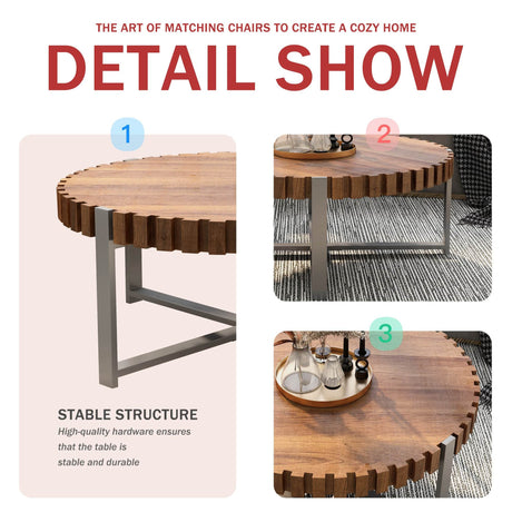 Modern Circular Wood Grain Drum-Shaped Coffee Table - Sleep Galleria
