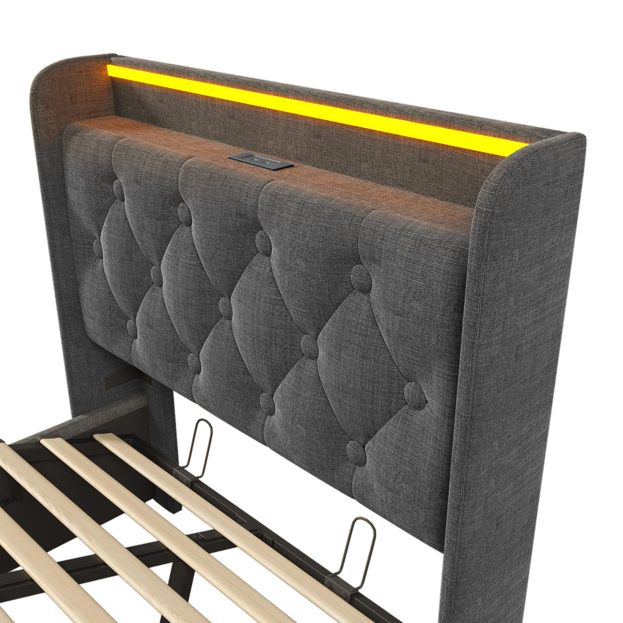 Twin Upholstered Linen Storage Bed With LED Lighting - Omega Lifestyles