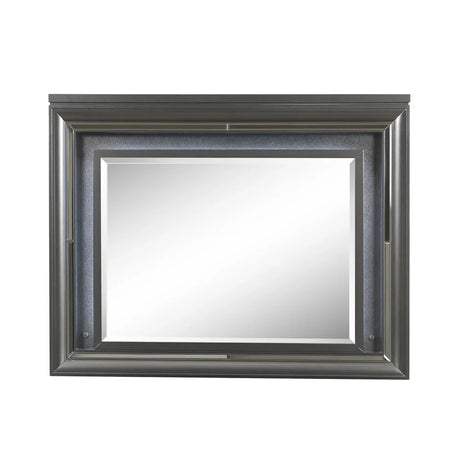 LED Gray Framed Wall Mirror With Beveled Edge Lighting - Omega Lifestyles