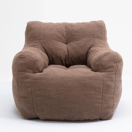 Soft Teddy Fabric Tufted Foam Bean Bag Chair Coffee - Omega Lifestyles