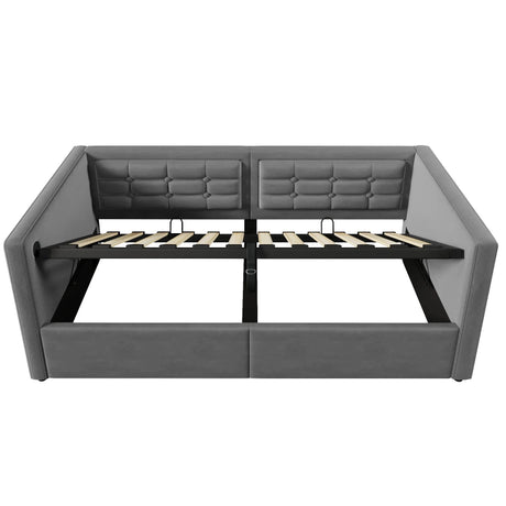 Twin Gray Velvet Upholstered Hydraulic Storage Daybed With USB Charging - Omega Lifestyles
