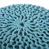 Modern Aqua Cotton Knit Weave Round Pouf 20-Inch - Omega Lifestyles