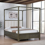 Queen Dark Cocoa Upholstered Wood Canopy Bed Frame