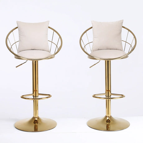 Set Of 2 Off-White Velvet 360-Degree Rotation Bar Chairs - Omega Lifestyles