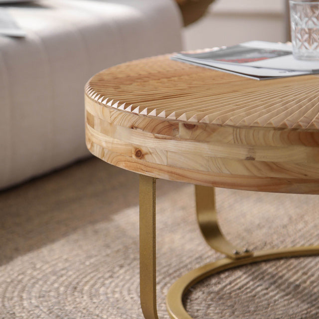 Modern Round Carved Pine Wood Coffee Table - Omega Lifestyles