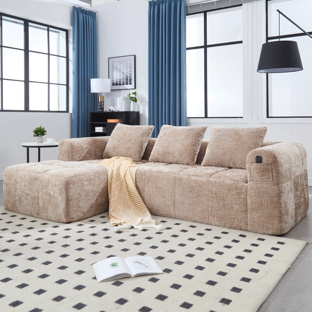 Chenille Modular 3-Seat Sectional Sofa With Side Pockets - Omega Lifestyles
