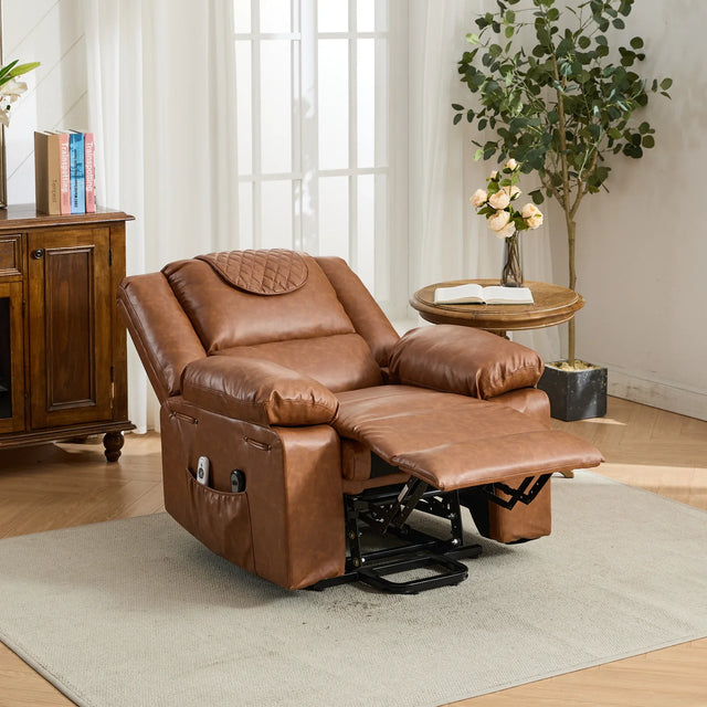 Medium-Firm PU Leather Remote-Controlled Heating Massage Recliner - Omega Lifestyles