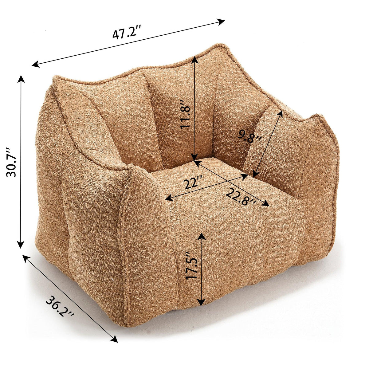 Chenille Bean Bag Chair Soft Foam Living Room Seating - Omega Lifestyles