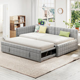 Full Upholstered L-Shaped Daybed With Twin Trundle USB Ports - Omega Lifestyles