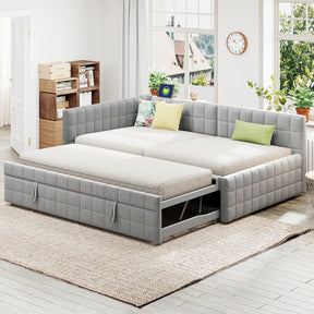 Full Upholstered L-Shaped Daybed With Twin Trundle USB Ports - Omega Lifestyles
