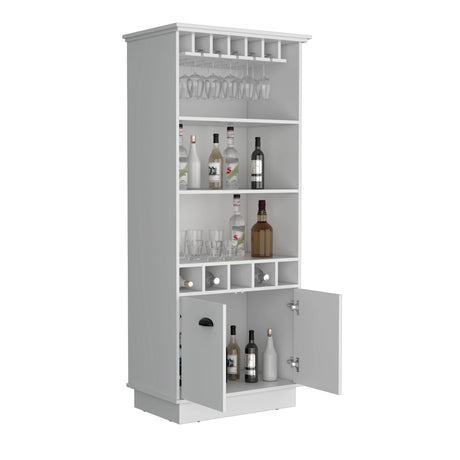 Modern White 70-Inch High Glass Door Bar Cabinet - Omega Lifestyles