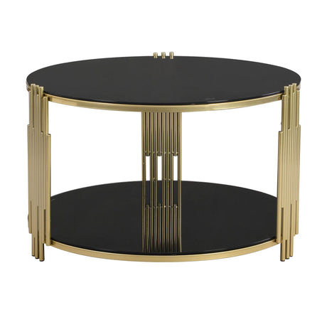 Modern Black Mirror Round Coffee Table With Shelf - Sleep Galleria