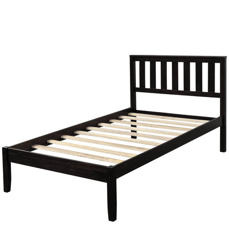 Twin Espresso Solid Wood Platform Bed With Headboard - Omega Lifestyles