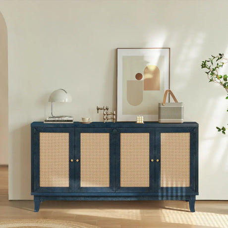 Rattan Wooden Storage Sideboard Cabinet with Shelves - Omega Lifestyles