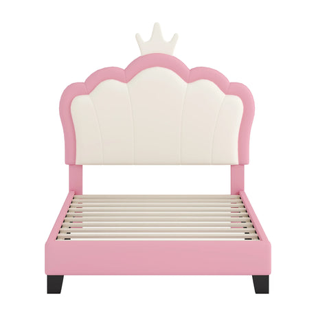 Twin PU Upholstered Princess Platform Bed With Crown Headboard - Omega Lifestyles