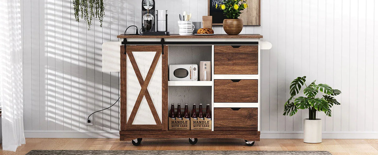 Farmhouse Sliding Barn Door Kitchen Island Cart - Omega Lifestyles