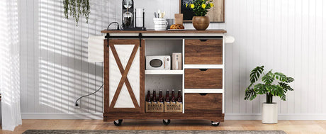 Farmhouse Sliding Barn Door Kitchen Island Cart - Omega Lifestyles