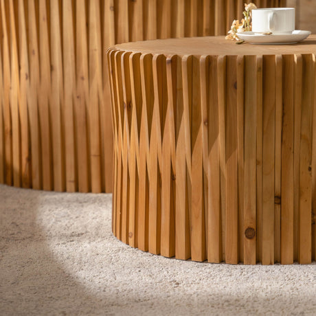 Vintage Style Natural Wood 2-Piece Round Coffee Table Set - Sleep Galleria