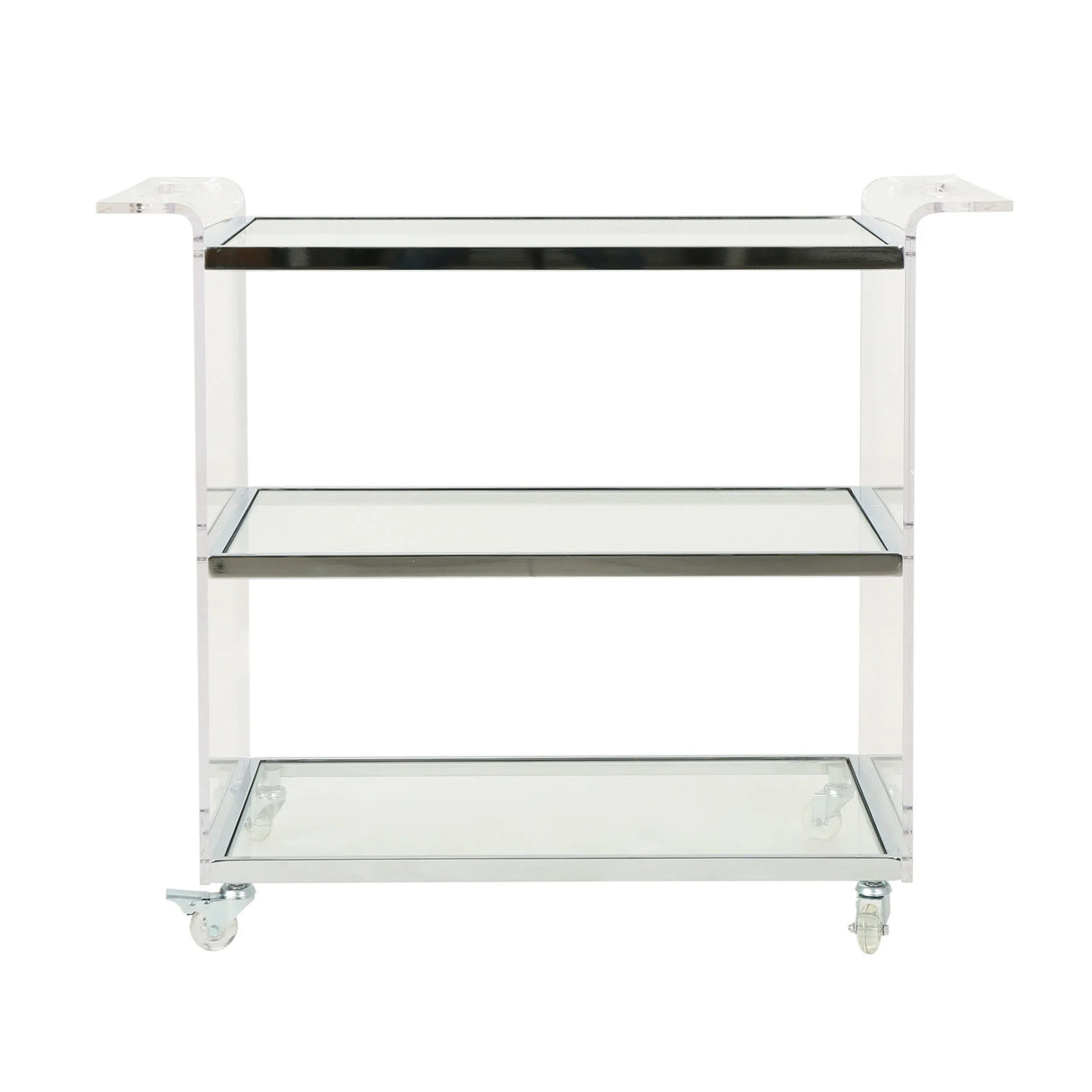 Acrylic Rattan Metal Frame Bar Cart With Tempered Glass Shelves - Omega Lifestyles