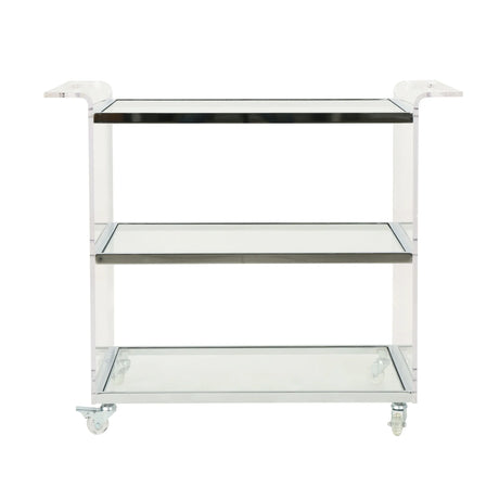 Acrylic Rattan Metal Frame Bar Cart With Tempered Glass Shelves - Omega Lifestyles