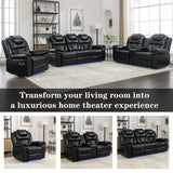 Manual Recliner Chair Faux Leather With Storage Cup Holders LED - Omega Lifestyles