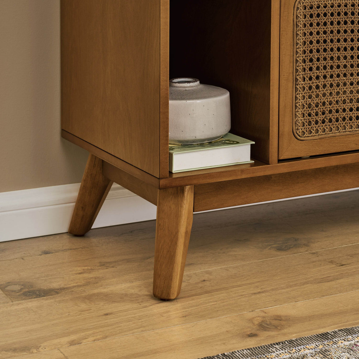 Mid Century Modern Solid Wood Rattan TV Stand - Omega Lifestyles