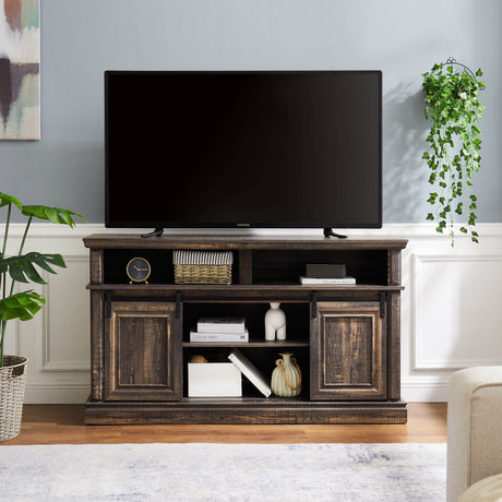 Mid Century Antique Brown MDF Media Console Table - Sleep Galleria
