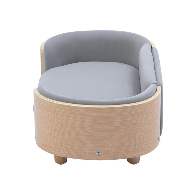 Scandinavian Style Solid Wood Elevated Pet Bed With Velvet Cushion - Omega Lifestyles